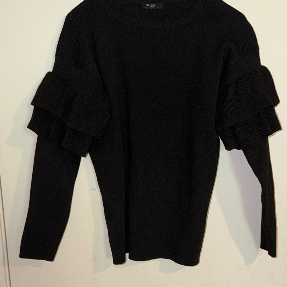 Black Ruffled Sleeve Sweater